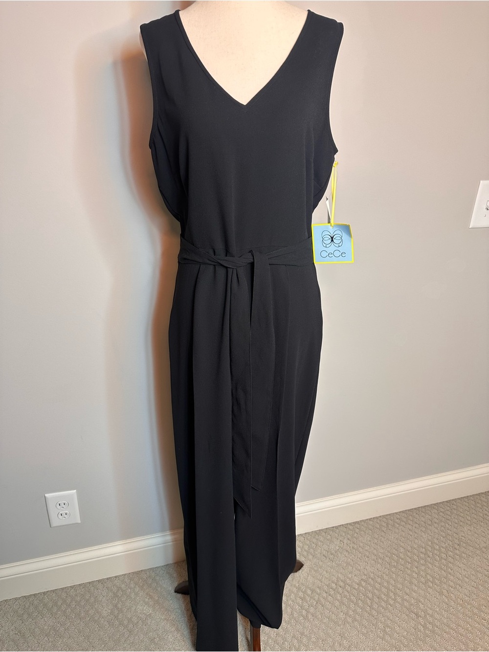 NWT sz 8 Cece black wide leg sleeveless jumpsuit tie waist